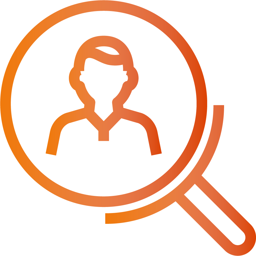 A person's silhouette through a magnifying glass.